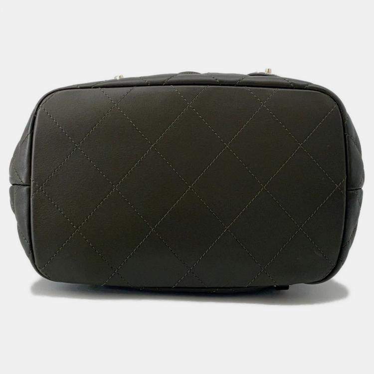 Pre Owned Chanel Matelasse Coco Mark Black Lambskin Backpack