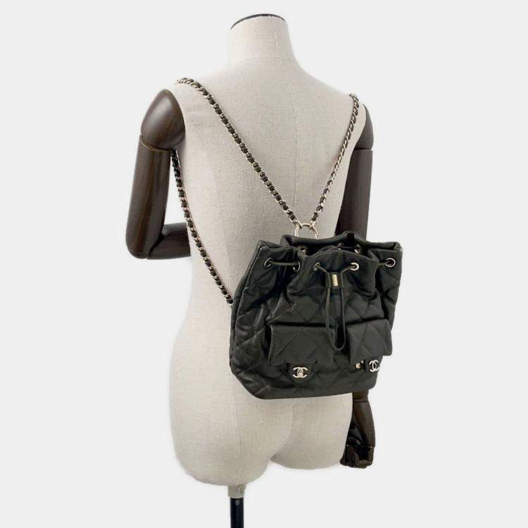Pre Owned Chanel Matelasse Coco Mark Black Lambskin Backpack