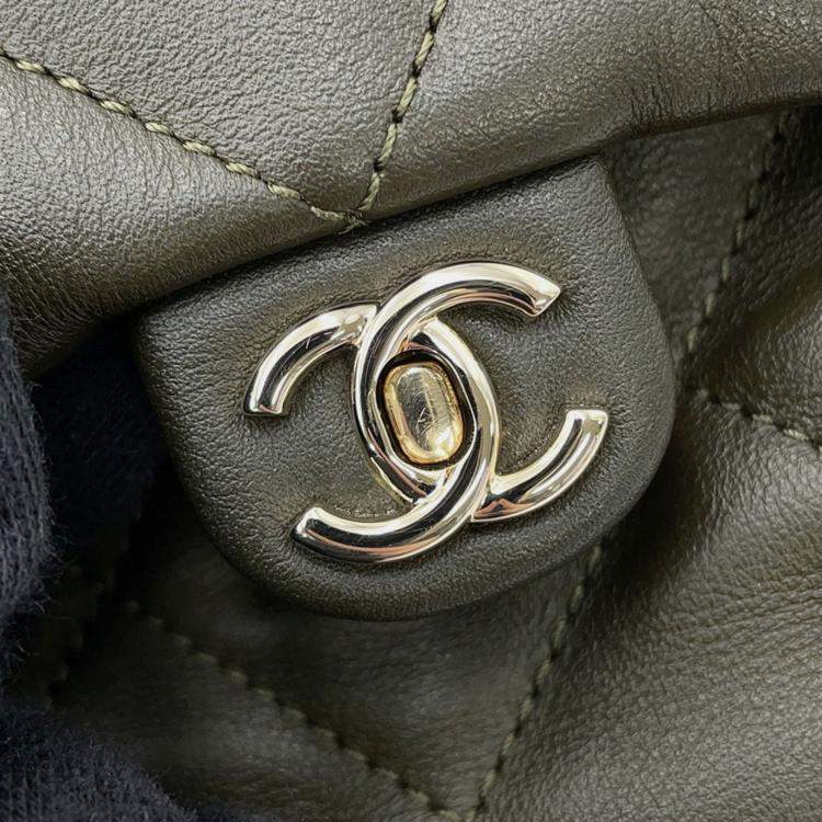 Pre Owned Chanel Matelasse Coco Mark Black Lambskin Backpack