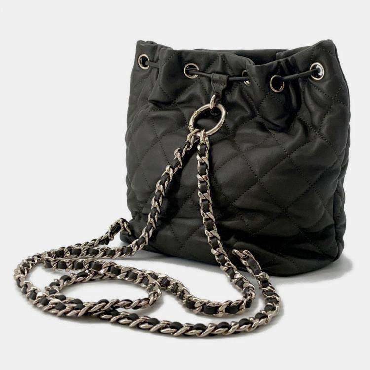 Pre Owned Chanel Matelasse Coco Mark Black Lambskin Backpack