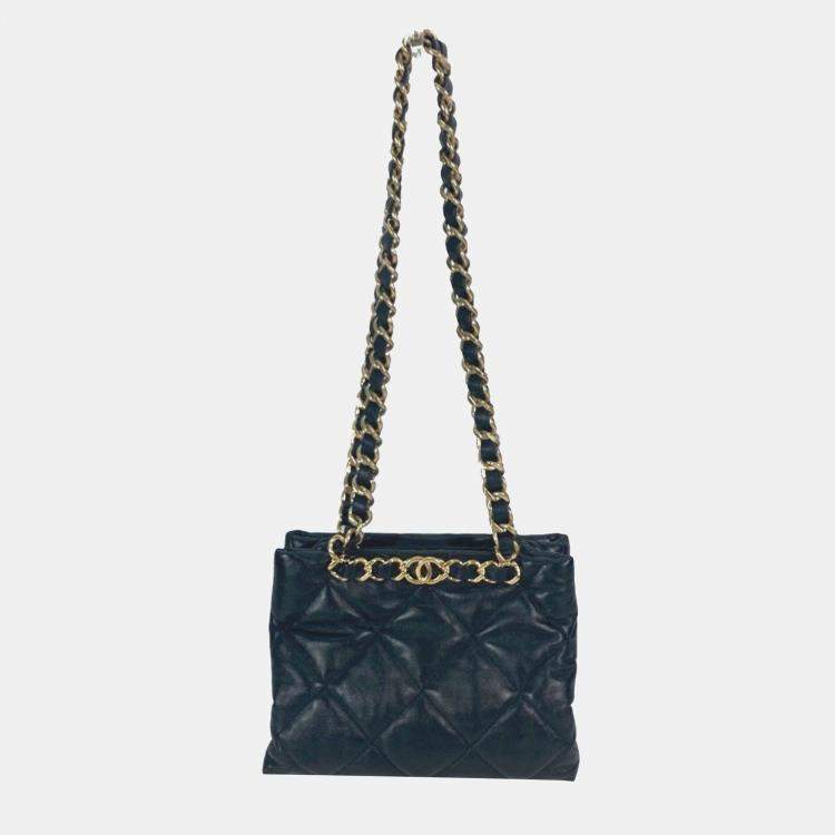 Pre Owned Chanel Chain Bag Quilted Matelasse Small Shopping Cc Coco Mark Shoulder Lambskin Black