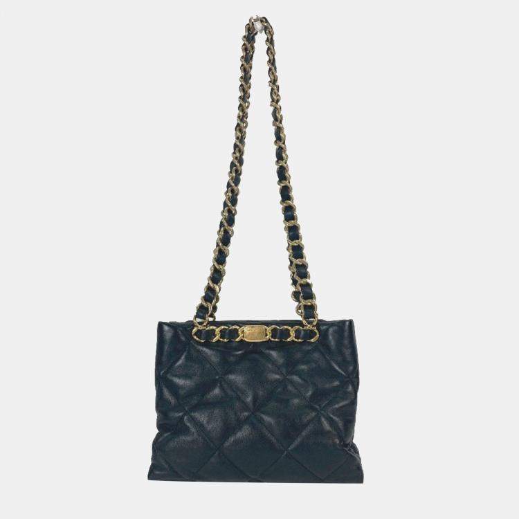 Pre Owned Chanel Chain Bag Quilted Matelasse Small Shopping Cc Coco Mark Shoulder Lambskin Black