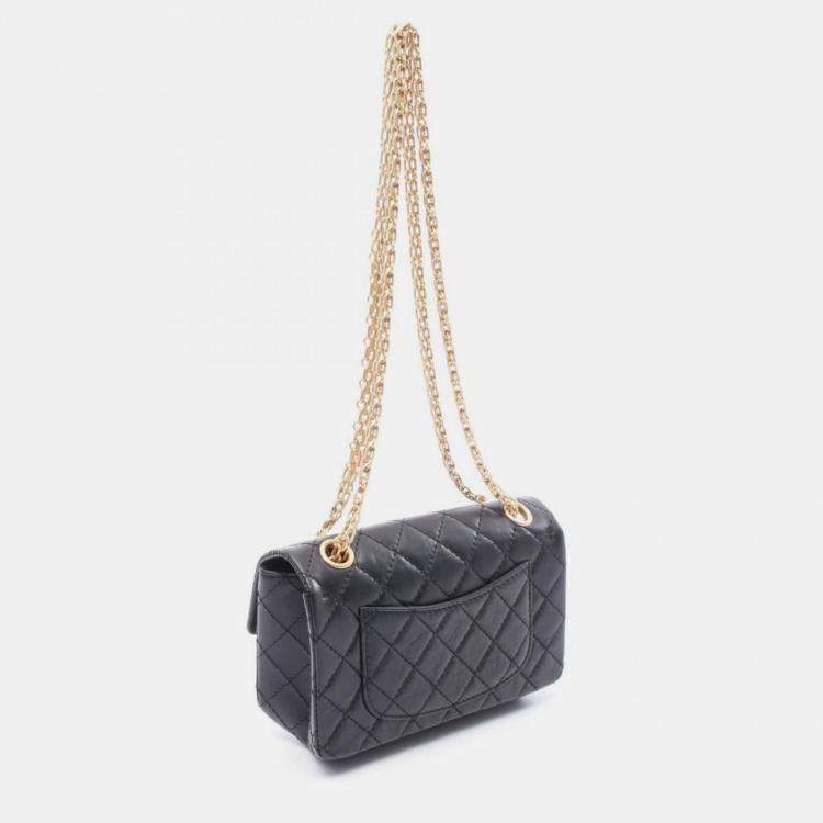 Pre Owned Chanel 2.55 Mini Matelasse Shoulder Bag Leather Black