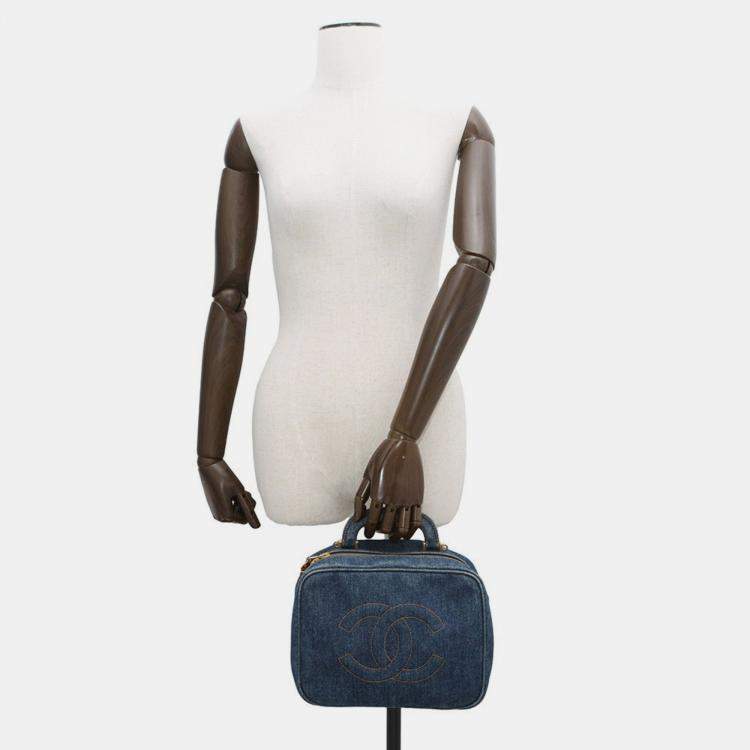 Pre Owned Chanel Handbag Coco Mark Blue Denim Vanity Bag