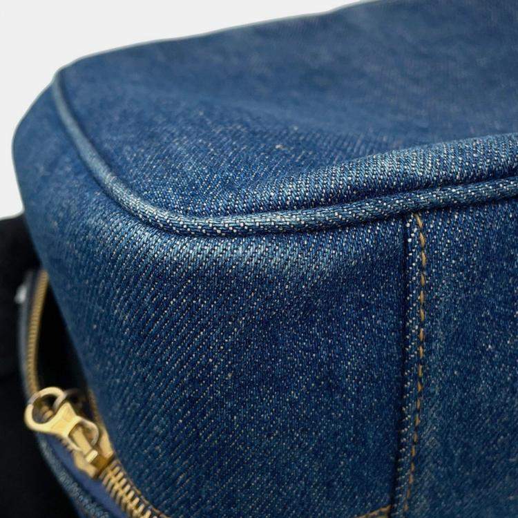 Pre Owned Chanel Handbag Coco Mark Blue Denim Vanity Bag
