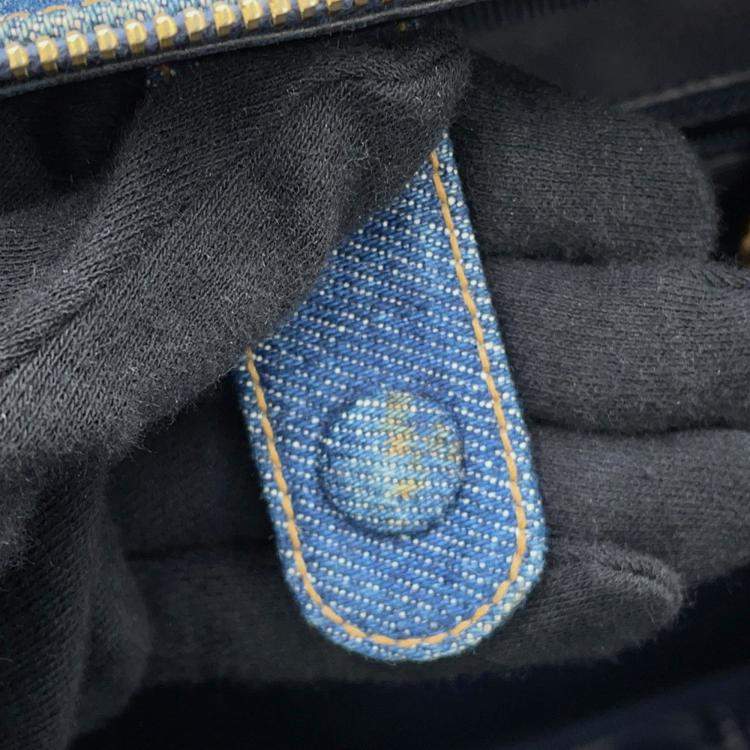 Pre Owned Chanel Handbag Coco Mark Blue Denim Vanity Bag