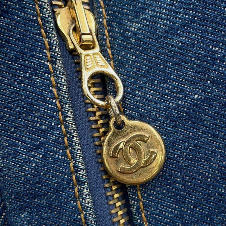 Pre Owned Chanel Handbag Coco Mark Blue Denim Vanity Bag