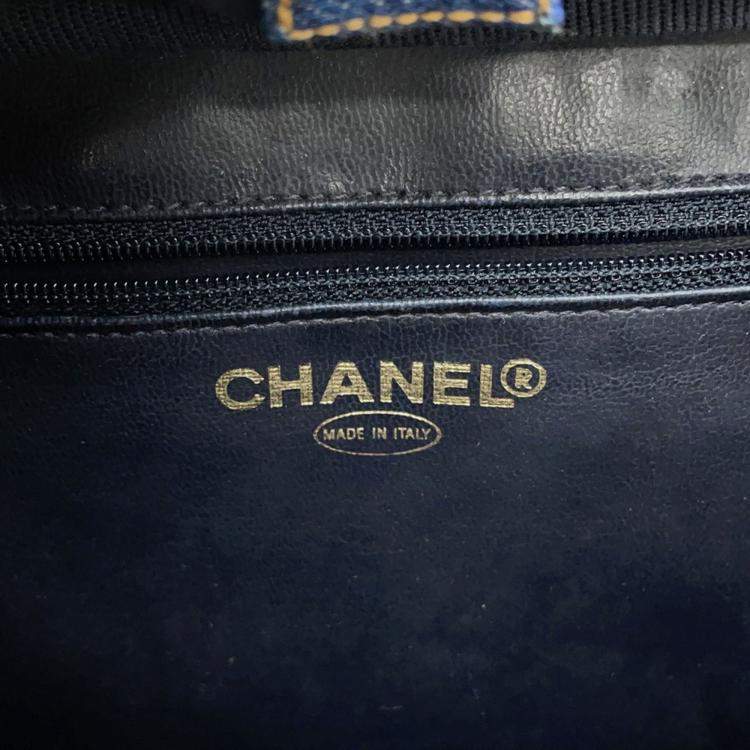 Pre Owned Chanel Handbag Coco Mark Blue Denim Vanity Bag