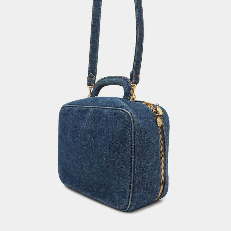 Pre Owned Chanel Handbag Coco Mark Blue Denim Vanity Bag