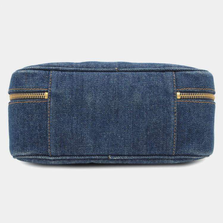 Pre Owned Chanel Handbag Coco Mark Blue Denim Vanity Bag