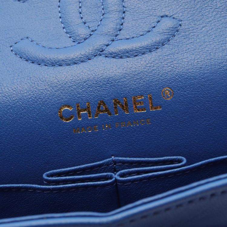 Pre Owned Chanel Chevron V-Stitch W-Flap Shoulder Bag Lambskin (Sheepskin) Blue