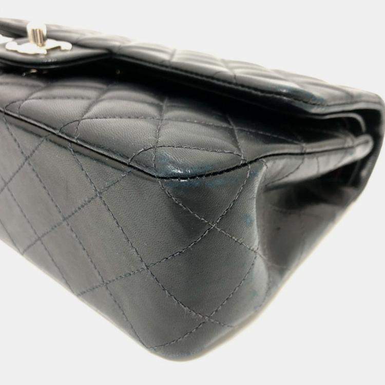 مملوكة مسبقًا Chanel Matelasse 25 Double Chain Flap Shoulder Bag Lambskin Silver Hardware Black