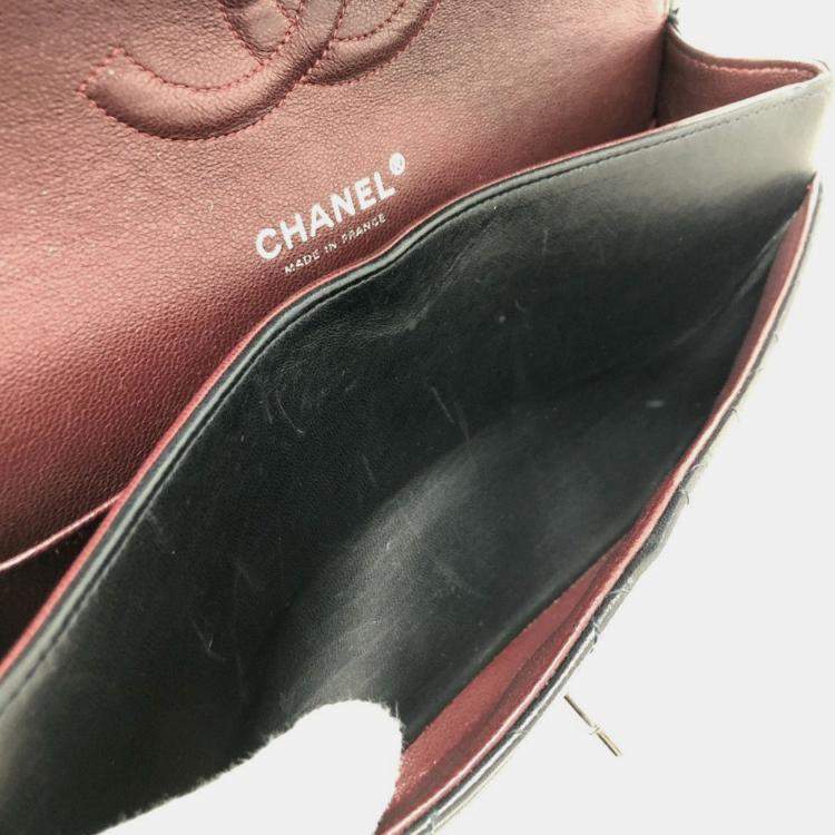 مملوكة مسبقًا Chanel Matelasse 25 Double Chain Flap Shoulder Bag Lambskin Silver Hardware Black