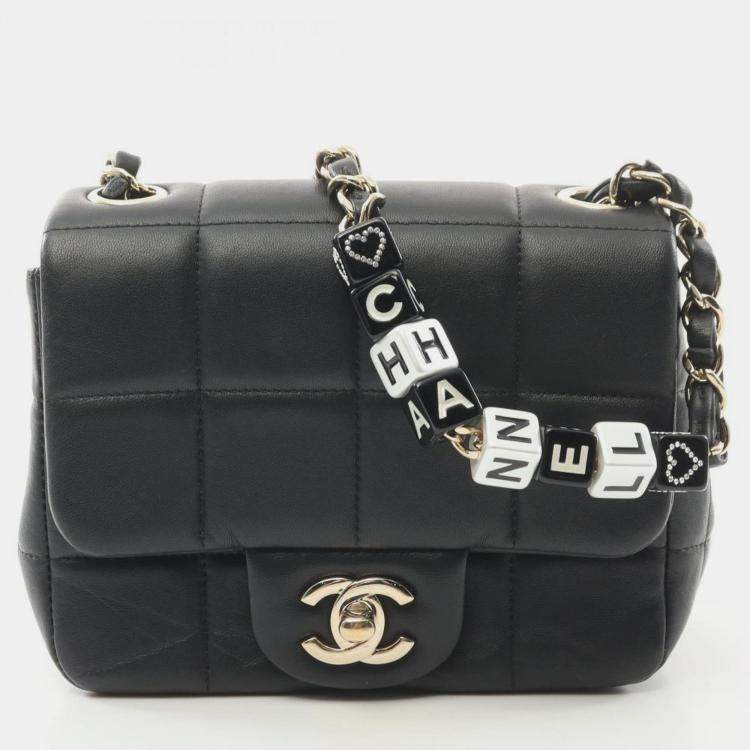 مملوكة مسبقًا Chanel Chocolate Bar Mini Flap Shoulder Bag Lambskin (Sheepskin) Black