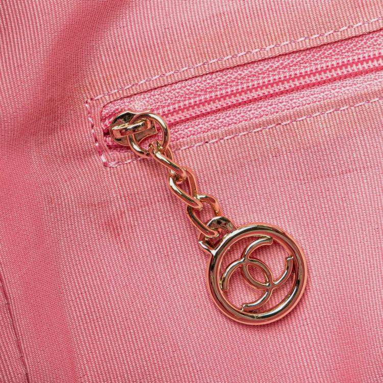 Pre Owned Chanel Deauville Tote Bag Handbag Pink Multicolor Velour Leather