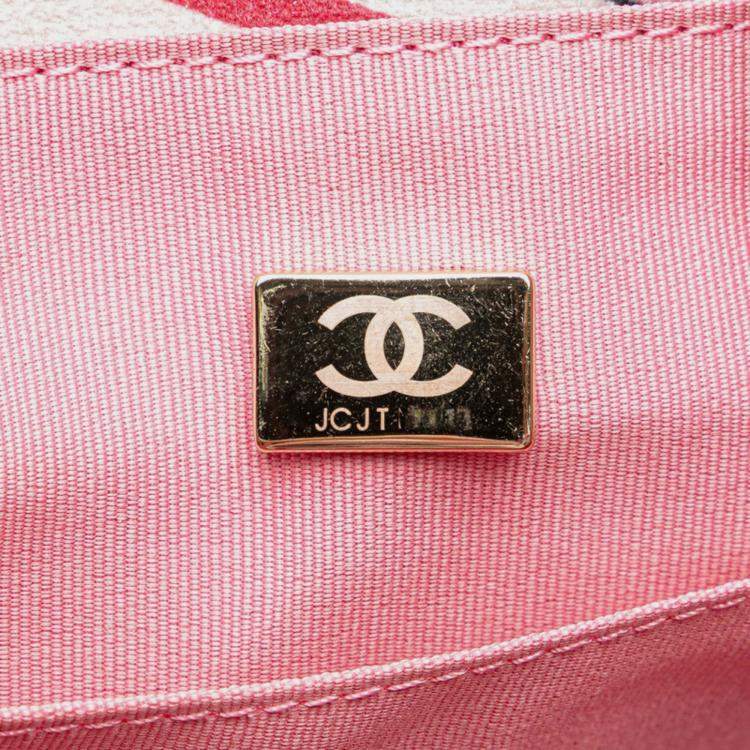 Pre Owned Chanel Deauville Tote Bag Handbag Pink Multicolor Velour Leather