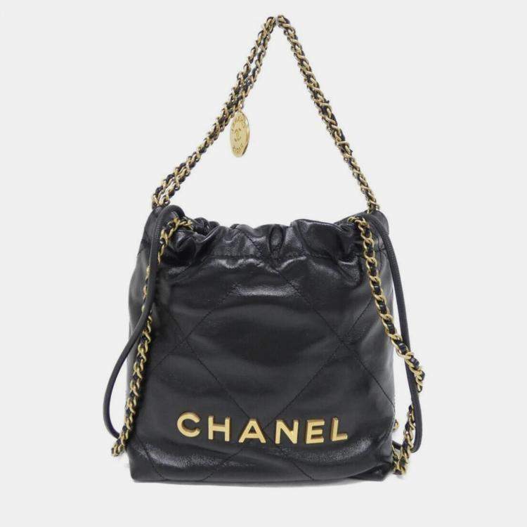 Pre Owned Chanel 22 Line Black Leather Handbag