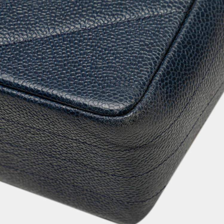 مملوكة مسبقًا Chanel Coco Mark Bias Stitch Chain Shoulder Bag In Navy Caviar Leather