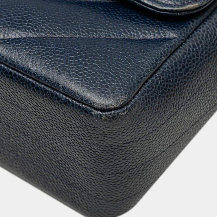 مملوكة مسبقًا Chanel Coco Mark Bias Stitch Chain Shoulder Bag In Navy Caviar Leather