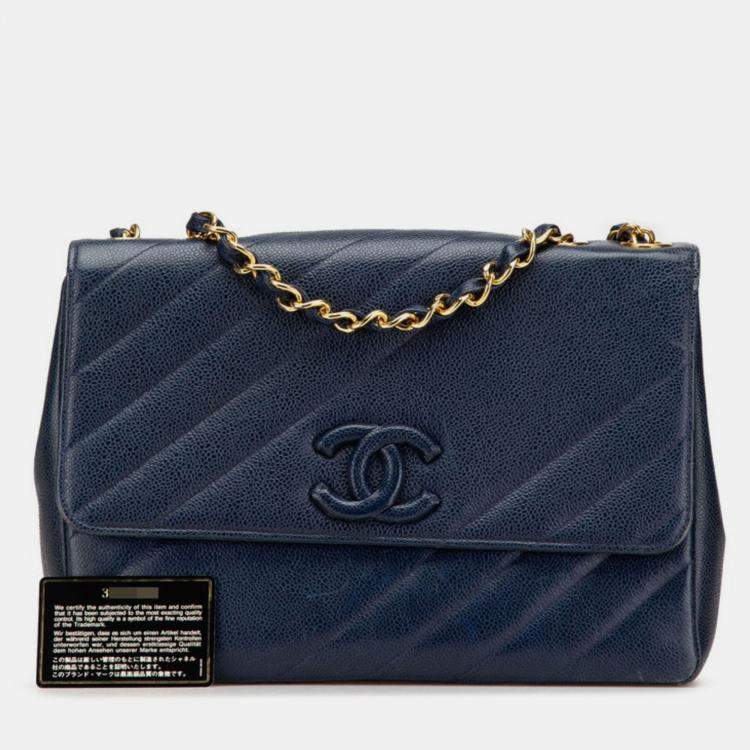 مملوكة مسبقًا Chanel Coco Mark Bias Stitch Chain Shoulder Bag In Navy Caviar Leather