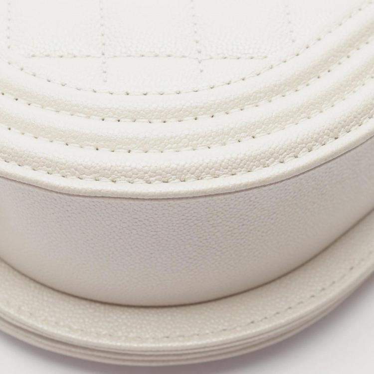 Pre Owned Chanel Boy Chanel Small Shoulder Bag Leather Grained Calfskin White