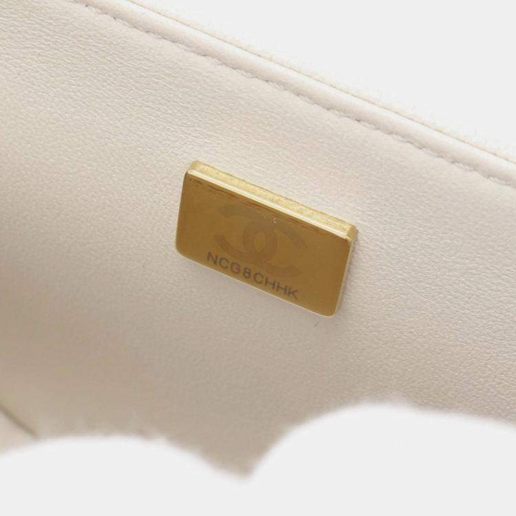 Pre Owned Chanel Boy Chanel Small Shoulder Bag Leather Grained Calfskin White