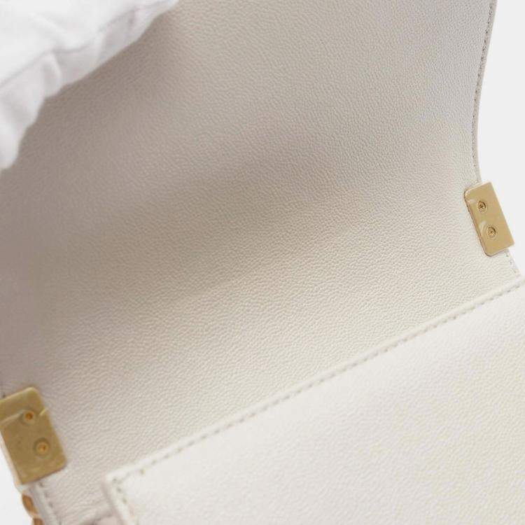 Pre Owned Chanel Boy Chanel Small Shoulder Bag Leather Grained Calfskin White