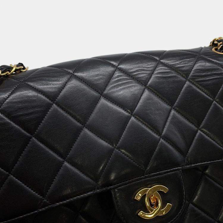 Pre Owned Chanel Chain Shoulder Bag Matelasse Double-Face Lambskin Black