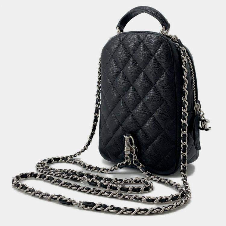 Pre Owned Chanel Matelasse Coco Mark Mini Backpack In Caviar Skin Black