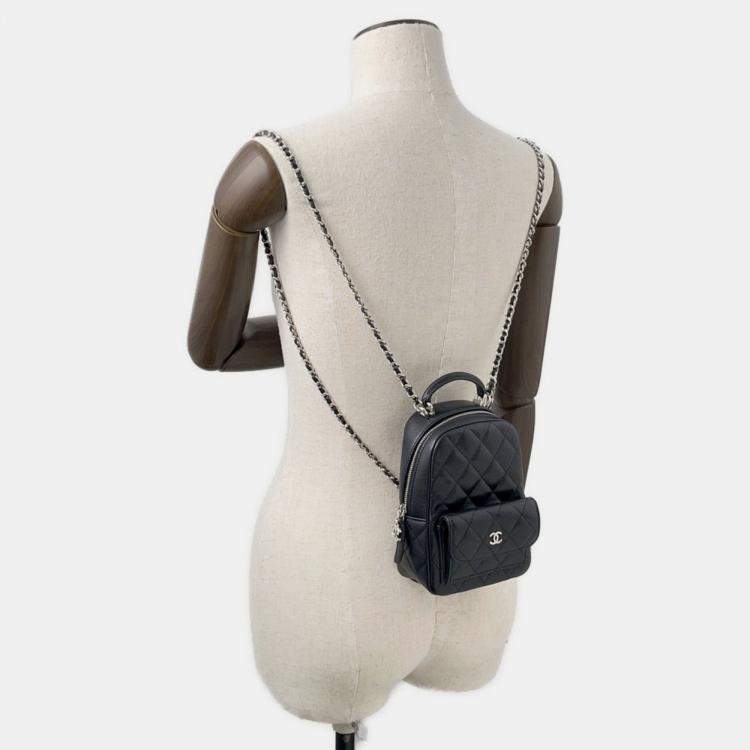 Pre Owned Chanel Matelasse Coco Mark Mini Backpack In Caviar Skin Black