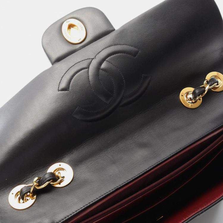 Pre Owned Chanel Deca Matelasse 34 Shoulder Bag Lambskin (Sheepskin) Black