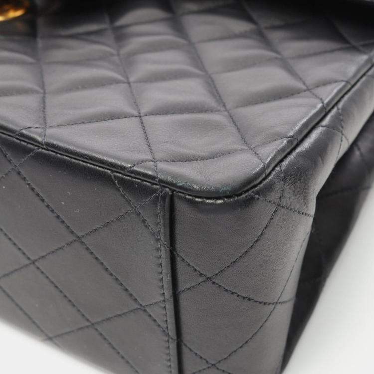 Pre Owned Chanel Deca Matelasse 34 Shoulder Bag Lambskin (Sheepskin) Black