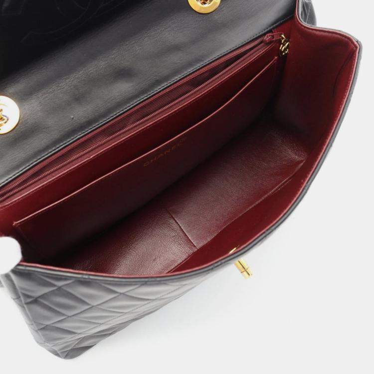 Pre Owned Chanel Deca Matelasse 34 Shoulder Bag Lambskin (Sheepskin) Black