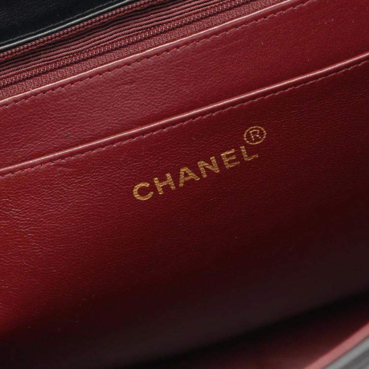 Pre Owned Chanel Deca Matelasse 34 Shoulder Bag Lambskin (Sheepskin) Black