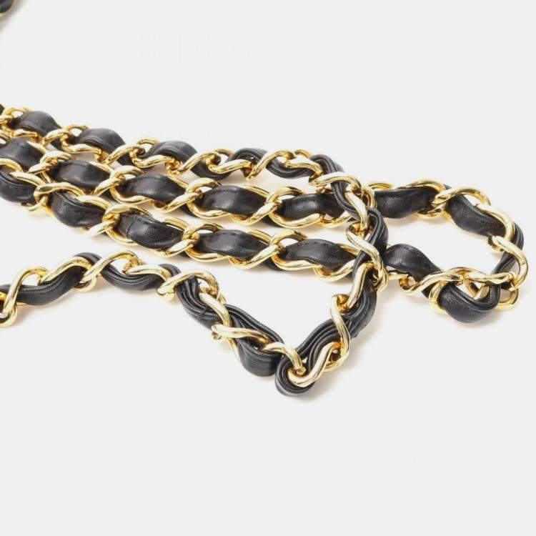 Pre Owned Chanel Deca Matelasse 34 Shoulder Bag Lambskin (Sheepskin) Black