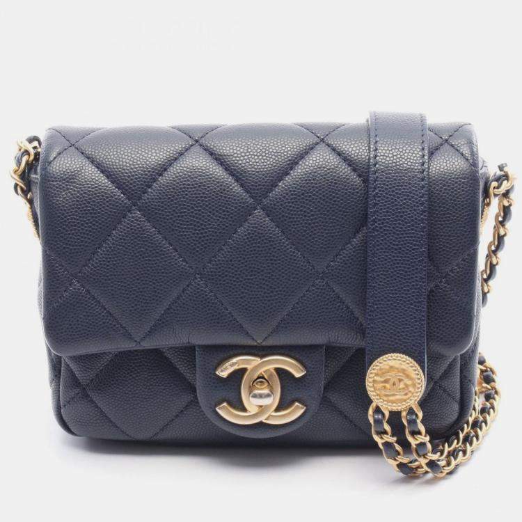 مملوكة مسبقًا Chanel Matelasse Mini Shoulder Bag In Calfskin Leather Navy Blue