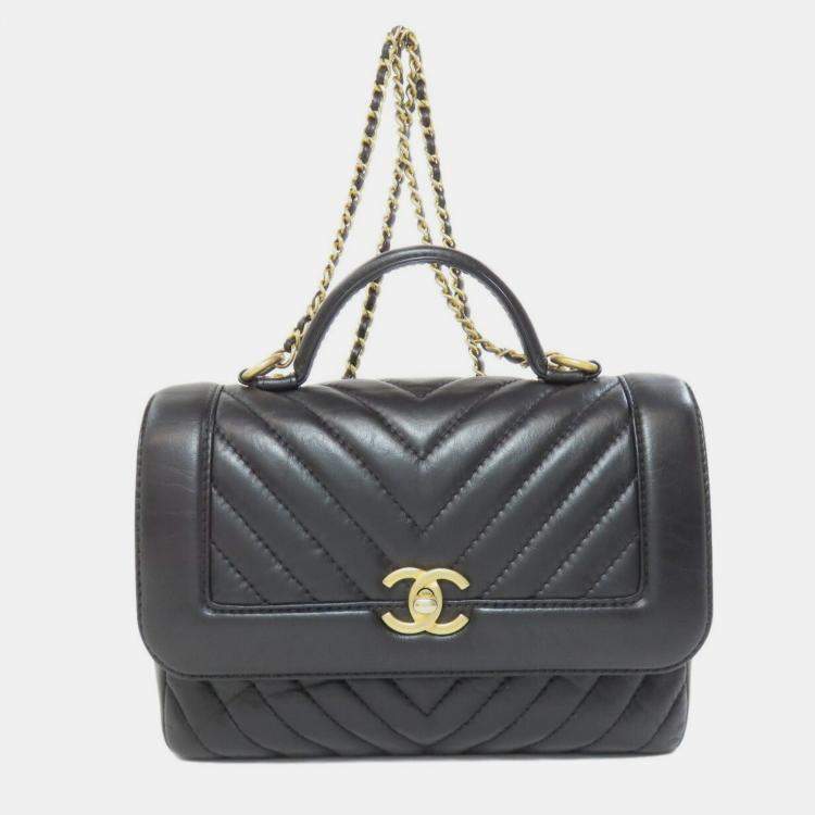 Pre Owned Chanel Chevron V-Stitch Handbag In Calf Leather