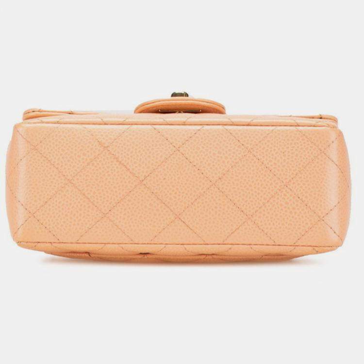 Pre Owned Chanel Mini Matelasse 17 Coco Mark Gold Hardware Chain Shoulder Bag Pink Beige Caviar Skin