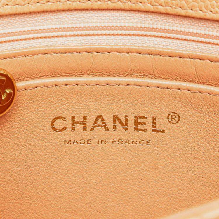 Pre Owned Chanel Mini Matelasse 17 Coco Mark Gold Hardware Chain Shoulder Bag Pink Beige Caviar Skin