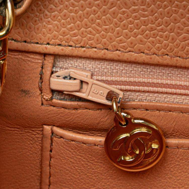 Pre Owned Chanel Mini Matelasse 17 Coco Mark Gold Hardware Chain Shoulder Bag Pink Beige Caviar Skin