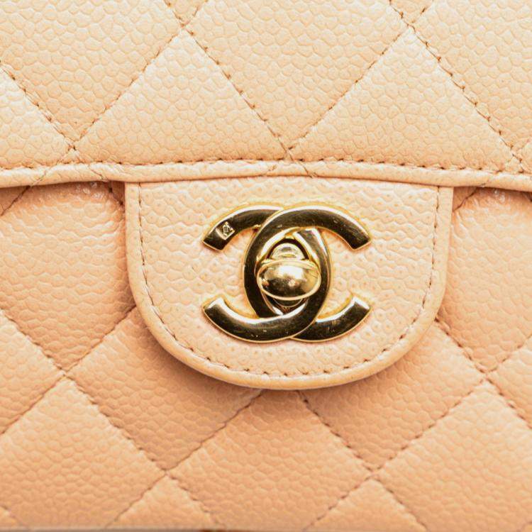 Pre Owned Chanel Mini Matelasse 17 Coco Mark Gold Hardware Chain Shoulder Bag Pink Beige Caviar Skin