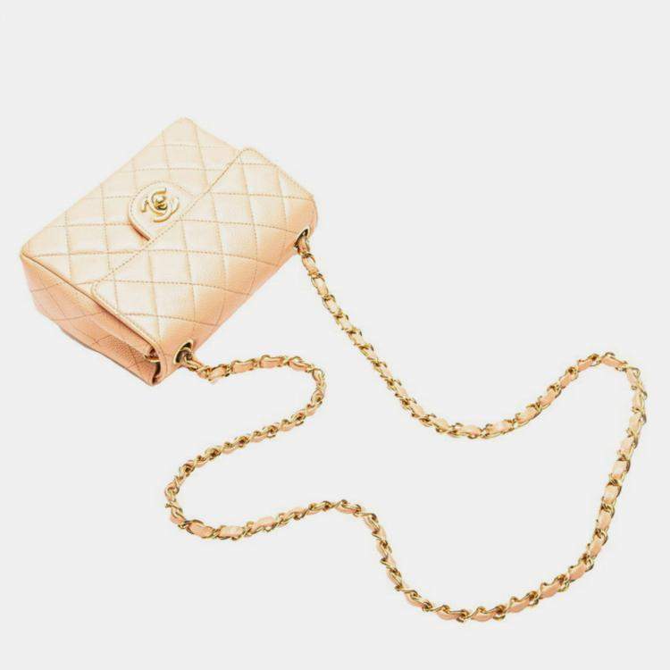 Pre Owned Chanel Mini Matelasse 17 Coco Mark Gold Hardware Chain Shoulder Bag Pink Beige Caviar Skin