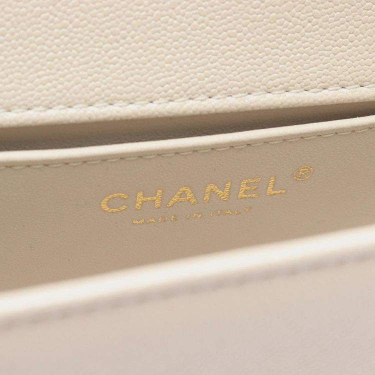 Pre Owned Chanel Boy Chanel Small Shoulder Bag In Grained Calfskin Caviar Leather (White)