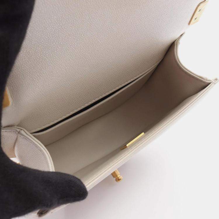 Pre Owned Chanel Boy Chanel Small Shoulder Bag In Grained Calfskin Caviar Leather (White)