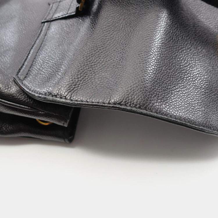 Pre Owned Chanel Triple Coco Chain Backpack Bag In Calfskin Leather Black