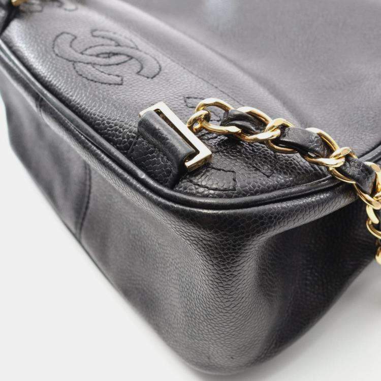 Pre Owned Chanel Triple Coco Chain Backpack Bag In Calfskin Leather Black