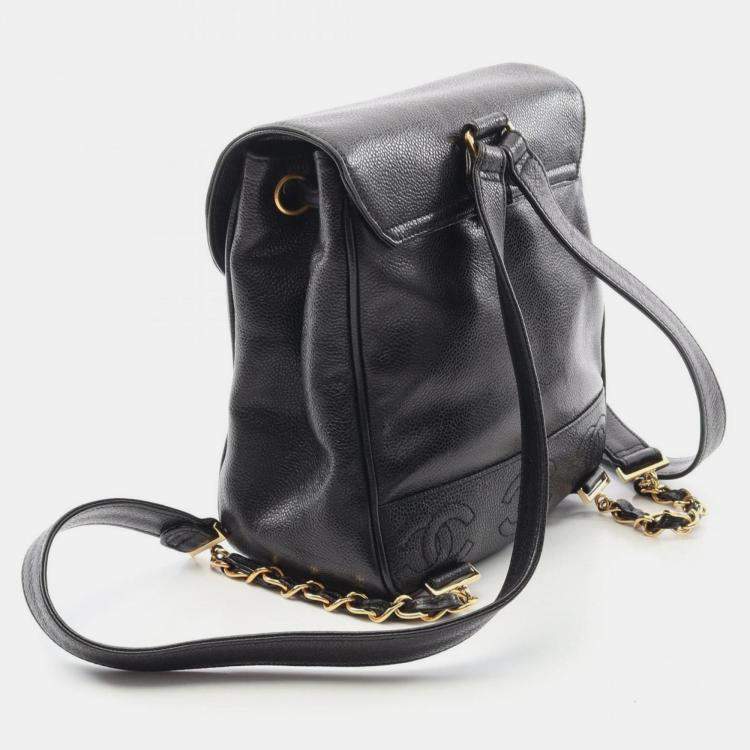 Pre Owned Chanel Triple Coco Chain Backpack Bag In Calfskin Leather Black