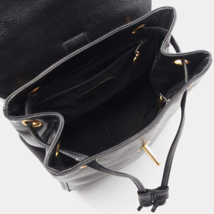 Pre Owned Chanel Triple Coco Chain Backpack Bag In Calfskin Leather Black