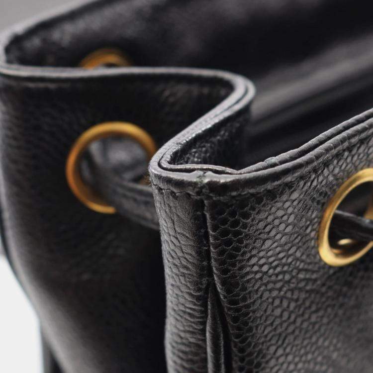 Pre Owned Chanel Triple Coco Chain Backpack Bag In Calfskin Leather Black