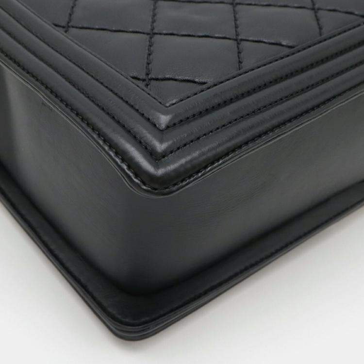 Pre Owned Chanel Boy Chanel 30 Large Matelasse Coco Mark Chain Bag Shoulder Calfskin Black